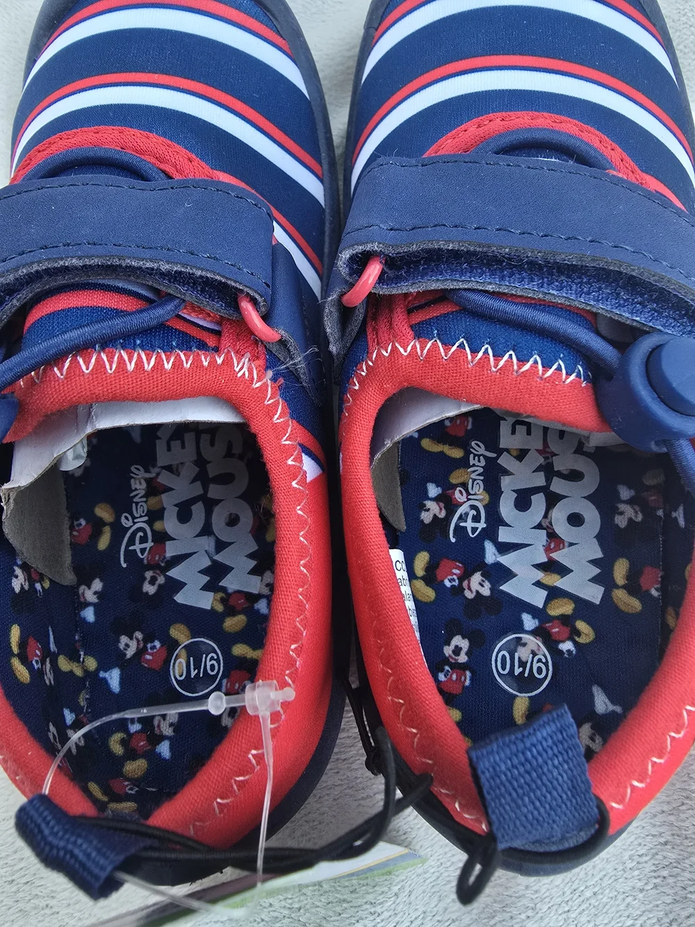 Disney Mickey Mouse Junior Kids SZ 9 10 Water Shoes Red White & Blue Striped NWT